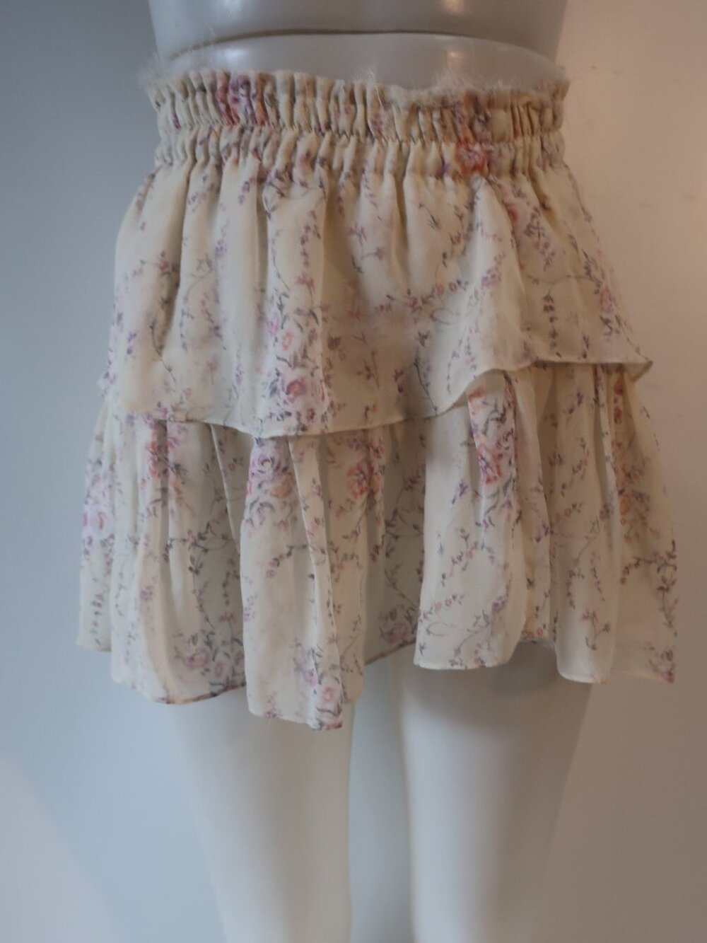 Womens LoveShackFancy Cream Pink (Item-425) Floral Pure Silk Mini Skirt XS